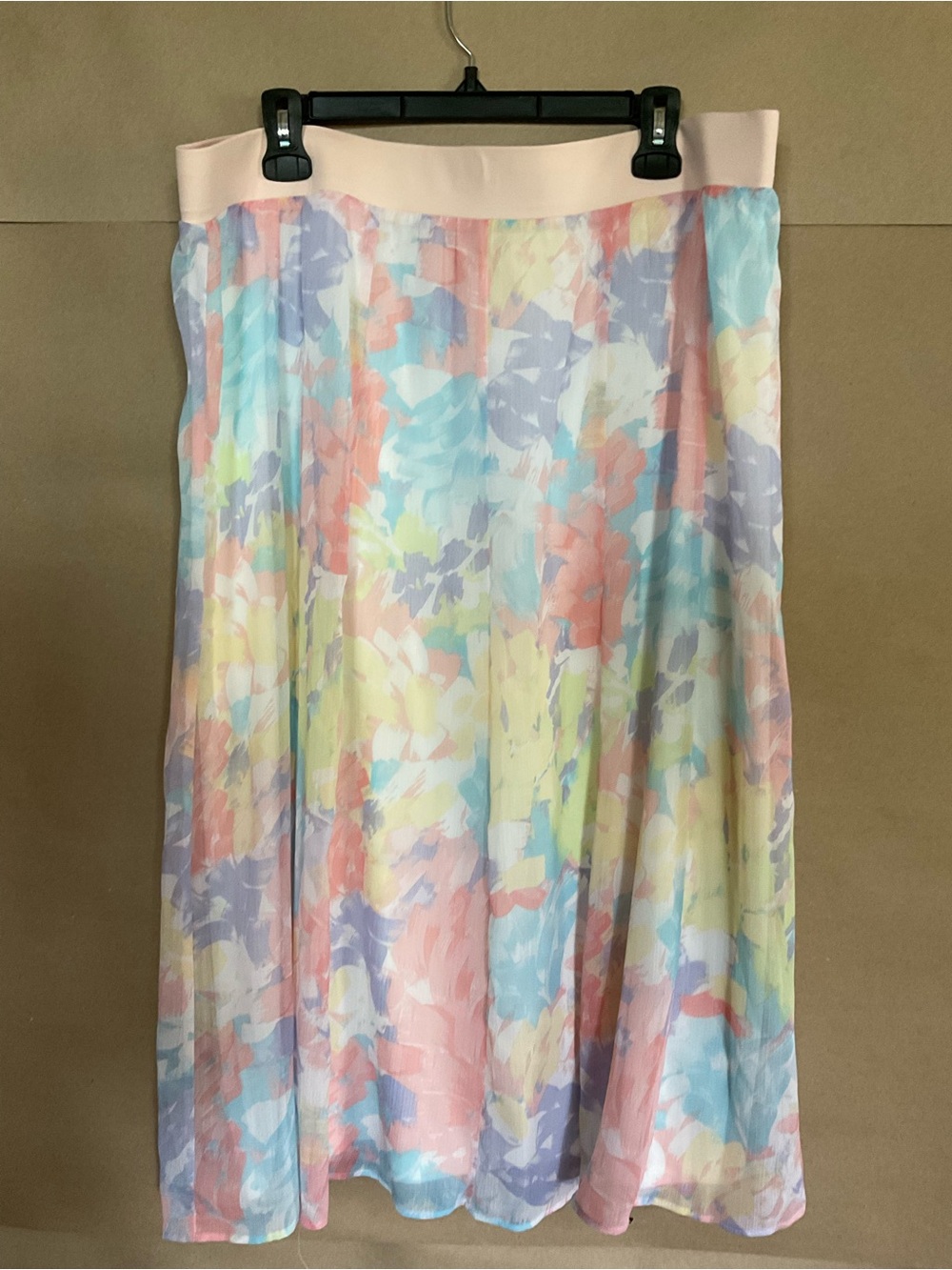 Ruby Rd. Pastel Watercolor A-Line Maxi Skirt - Pink/Multicolor. Size XL